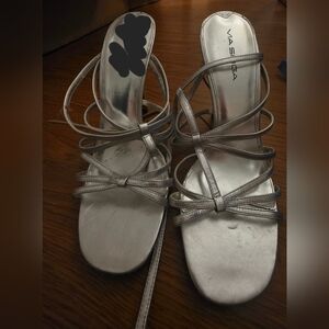 Via Spiga Metallic Silver Strappy Heels (Tag Price Hidden)